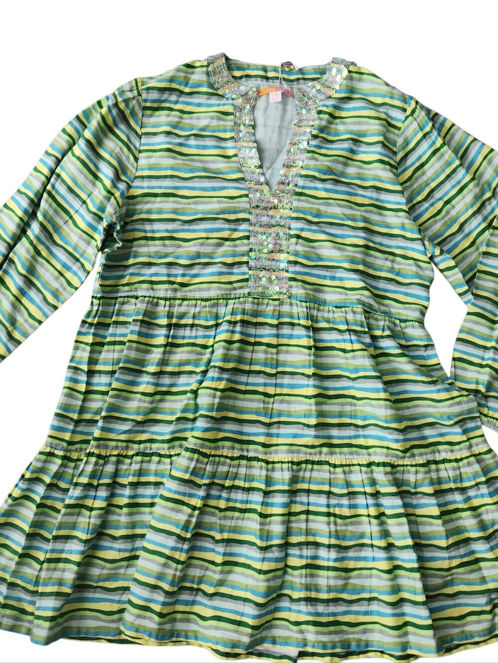 Briton Court Wavy Striped Green Women’s Dress with Sequin Detail XL NWT